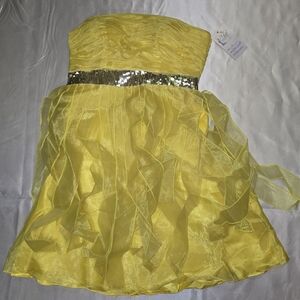 Yellow Organza Ribbon Dress with Sequin Waistband